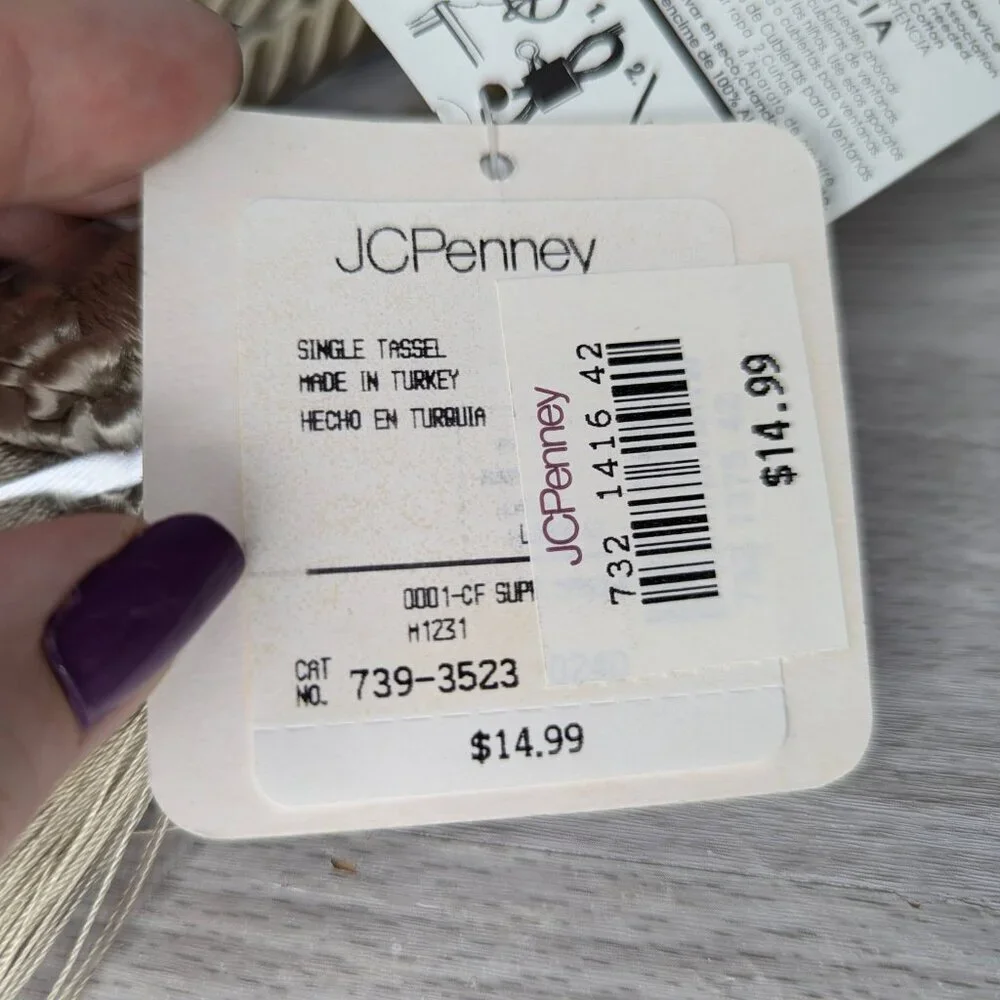 NWT JC Penney Home Collection Tassel Curtain Tie Back in Gray/Beige Color
